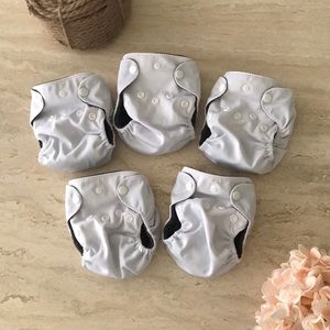 5 White bamboo all in one / AIO cloth newborn diapers